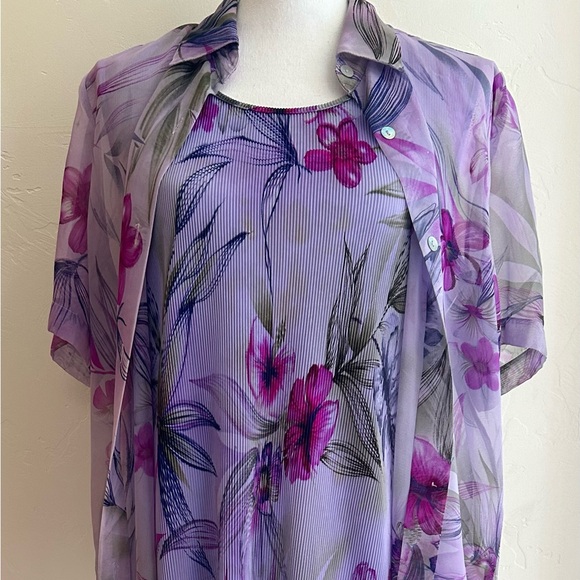 Modern Essentials Purple Floral Print Semi-Sheer Blouse and Shell (Medium) NWOT - Picture 7 of 8
